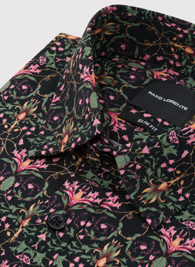 Czarna koszula w kolorowe kwiaty
