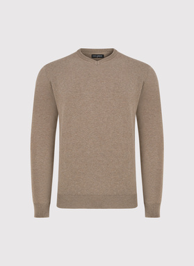 Beżowy męski sweter w serek