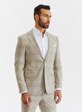Beżowy garnitur męski w kratkę