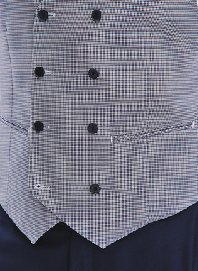 Granatowa dwurzędowa kamizelka w drobną kratę