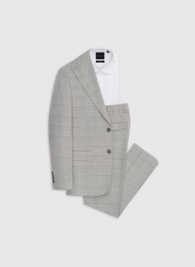 Szary garnitur męski w kratkę