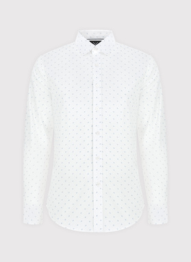 Biała koszula z długimi rękawami w mikrowzór