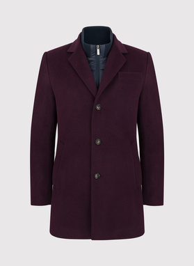 Bordowy płaszcz męski z odpinaną stójką