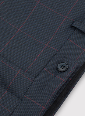 Granatowy garnitur w bordową kratę Windowpane