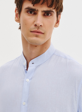 Niebieska koszula męska z lnu i bawełny