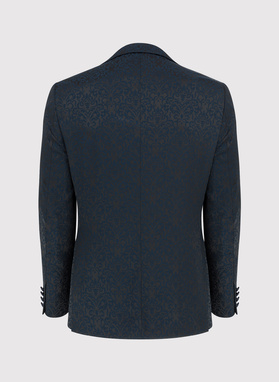 Granatowa żakardowa marynarka smokingowa