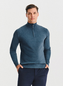 Granatowy sweter z rozpinaną stójką