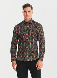 Czarna koszula w kolorowe kwiaty