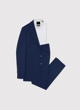 Granatowy garnitur męski z wełną