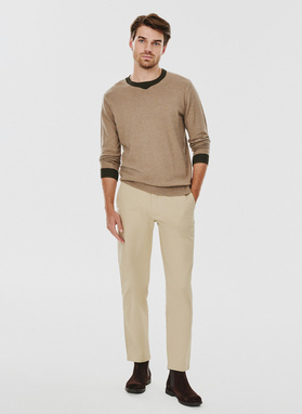 Melanżowy sweter męski dekolt V-neck