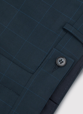 Granatowe spodnie w delikatną niebieską kratkę P23SF-6G-003-G-S