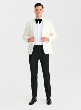 Wełniana beżowa marynarka smokingowa