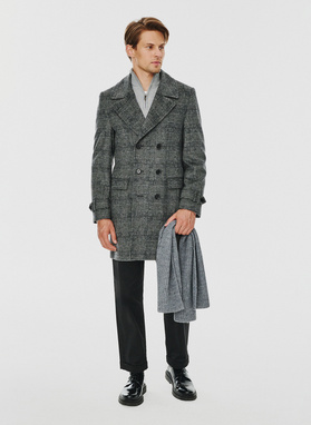 Szary męski płaszcz w kratę