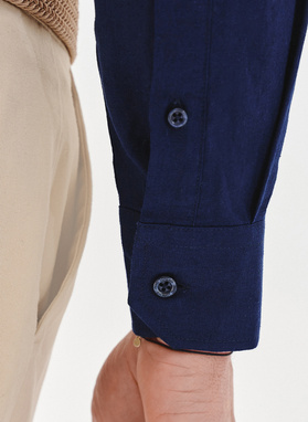 Granatowa koszula męska z lnem