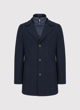 Granatowy wełniany płaszcz ze stójką