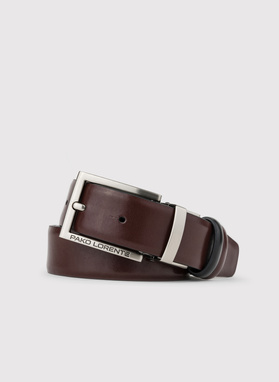 Dwustronny skórzany pasek z błyszczącą klamrą