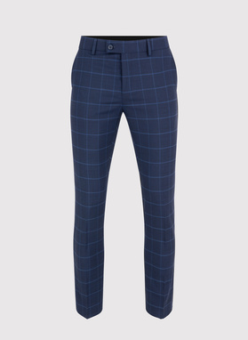 Granatowe spodnie garniturowe w niebieską kratkę