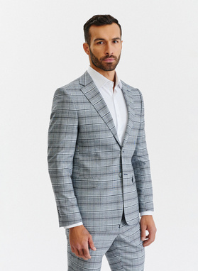Szary kraciasty garnitur męski