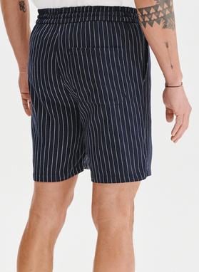 Granatowe spodenki męskie w prążek z lnem