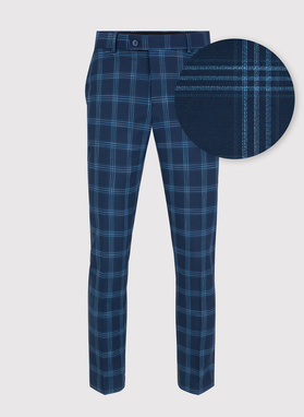 Granatowe spodnie garniturowe w niebieską kratę