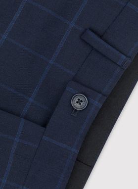 Granatowe spodnie garniturowe w niebieską kratkę