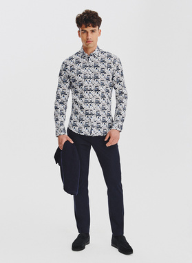 Biała koszula męska niebieskie kwiaty