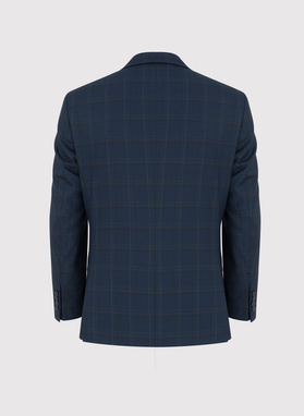 Dwuczęściowy granatowy garnitur męski w kraciasty deseń