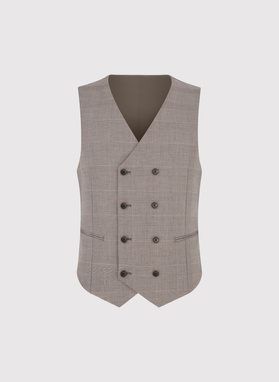 Dwurzędowa brązowa kamizelka w kratę