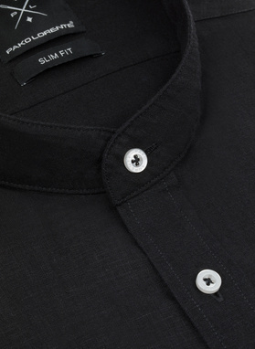 Lniana czarna koszula męska ze stójką