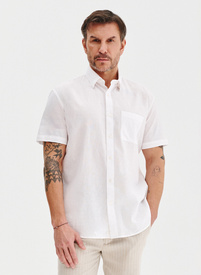 Lniana biała koszula z krótkim rękawem