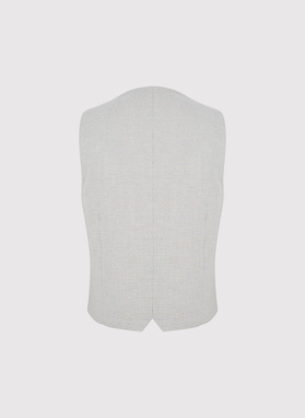 Beżowa dwurzędowa kamizelka w drobną kratę