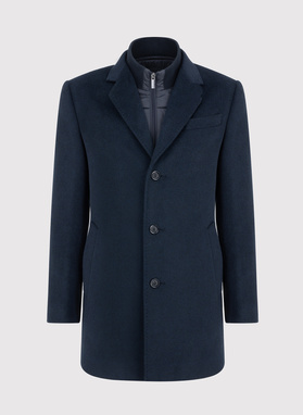 Granatowy płaszcz męski z odpinaną stójką