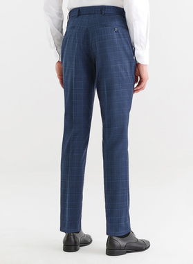 Granatowe spodnie garniturowe w delikatną niebieską kratkę