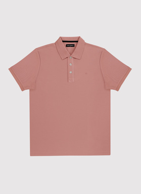 Różowy t-shirt polo na trzy guziczki