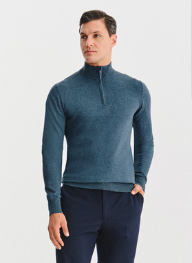 Granatowy sweter z rozpinaną stójką