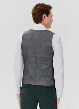 Szara dwurzędowa kamizelka męska w kratę
