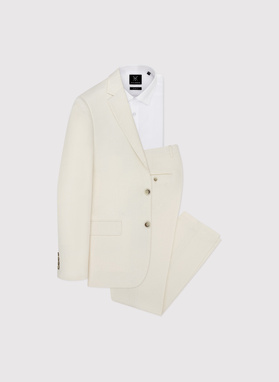 Beżowy garnitur męski z lnem