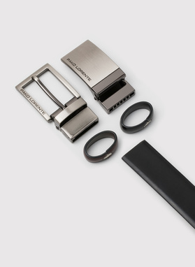 Dwustronny skórzany pasek z błyszczącą klamrą