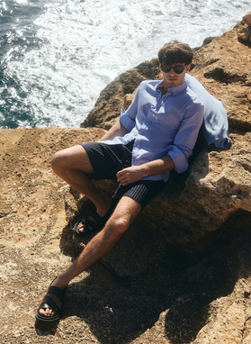 Błękitna koszula z lnu i bawełny