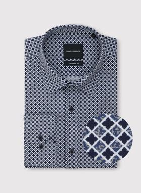 Granatowa koszula we wzór geometryczny