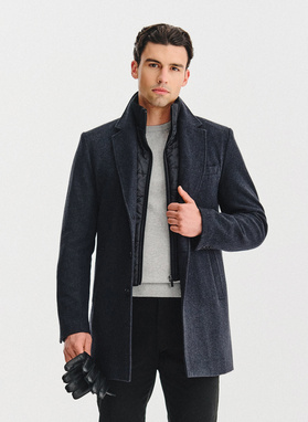 Grafitowy płaszcz męski z odpinanym kołnierzem