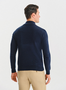 Granatowy rozpinany sweter z kieszeniami