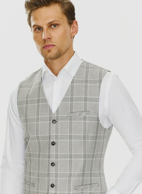 Szara kamizelka jednorzędowa w kratę