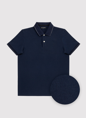 Granatowy t-shirt polo na guziczki