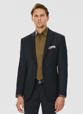 Dwuczęściowy gładki garnitur męski w kolorze granatowym