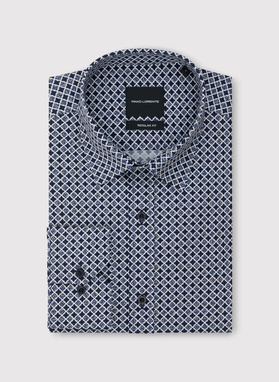 Granatowa koszula we wzór geometryczny