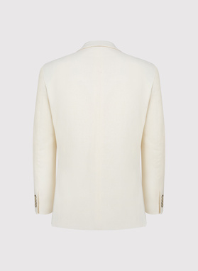 Beżowy garnitur męski z lnem