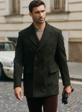 Zielony wełniany płaszcz męski