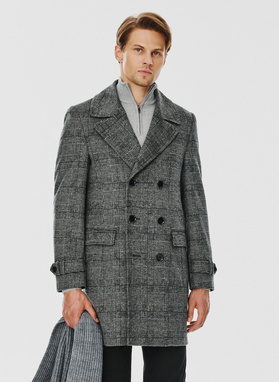 Szary męski płaszcz w kratę