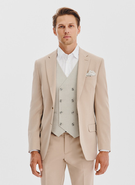 Gładki beżowy garnitur męski